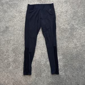 Adidas Leggings Womens Large Blue Mesh Panel Athletic Pants Stretch Yoga Gym